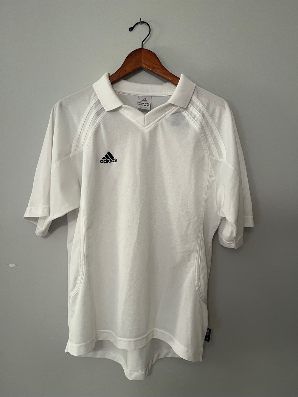 adidas White Short-Sleeve V-Neck Polo Shirt